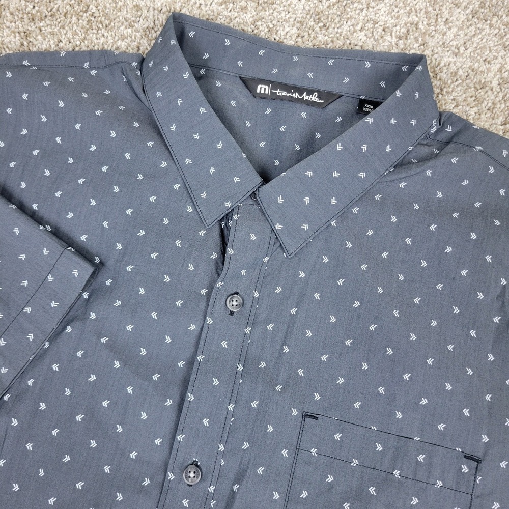 Travis Mathew Mens 3XL Gray AOP Arrows Button Up Short Sleeve